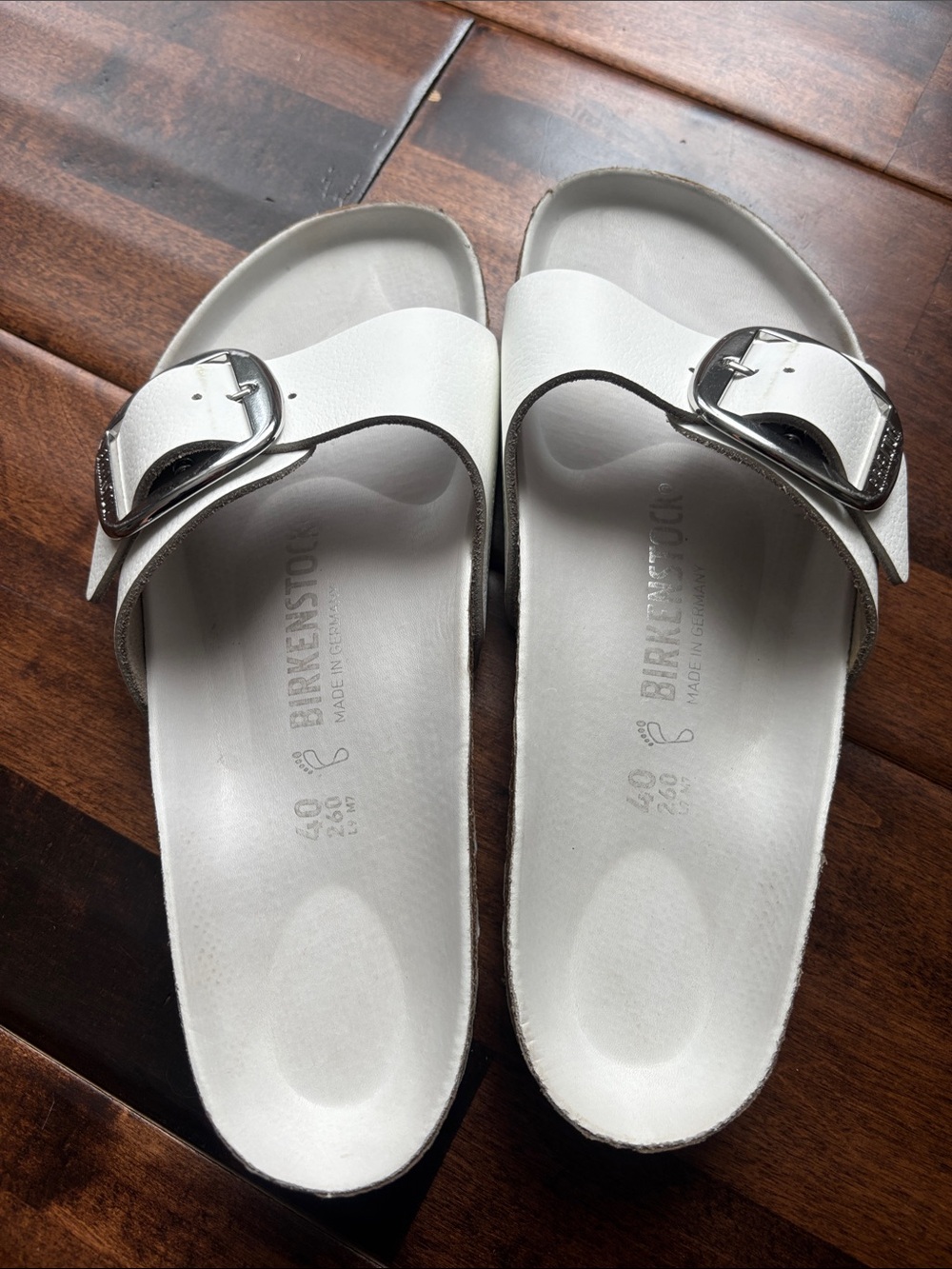 Birkenstock White Madrid Big Buckle Slide Sandals - Single Strap - Picture 2 of 6